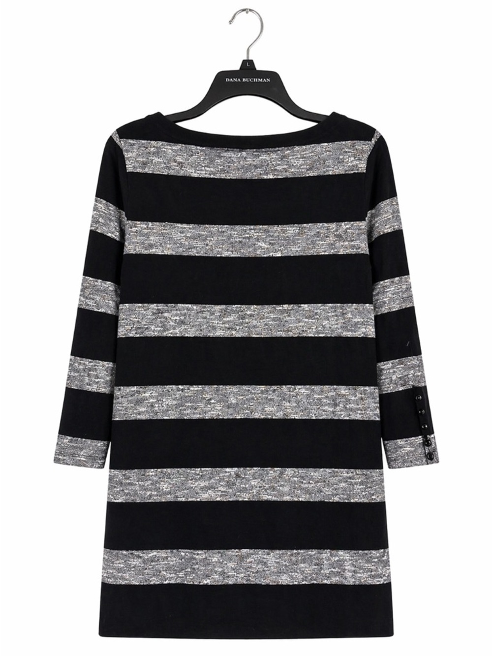J.Crew Striped Knit Shift Dress Women’s Medium Black Gray Boatneck 3/4 Sleeve - Picture 2 of 2